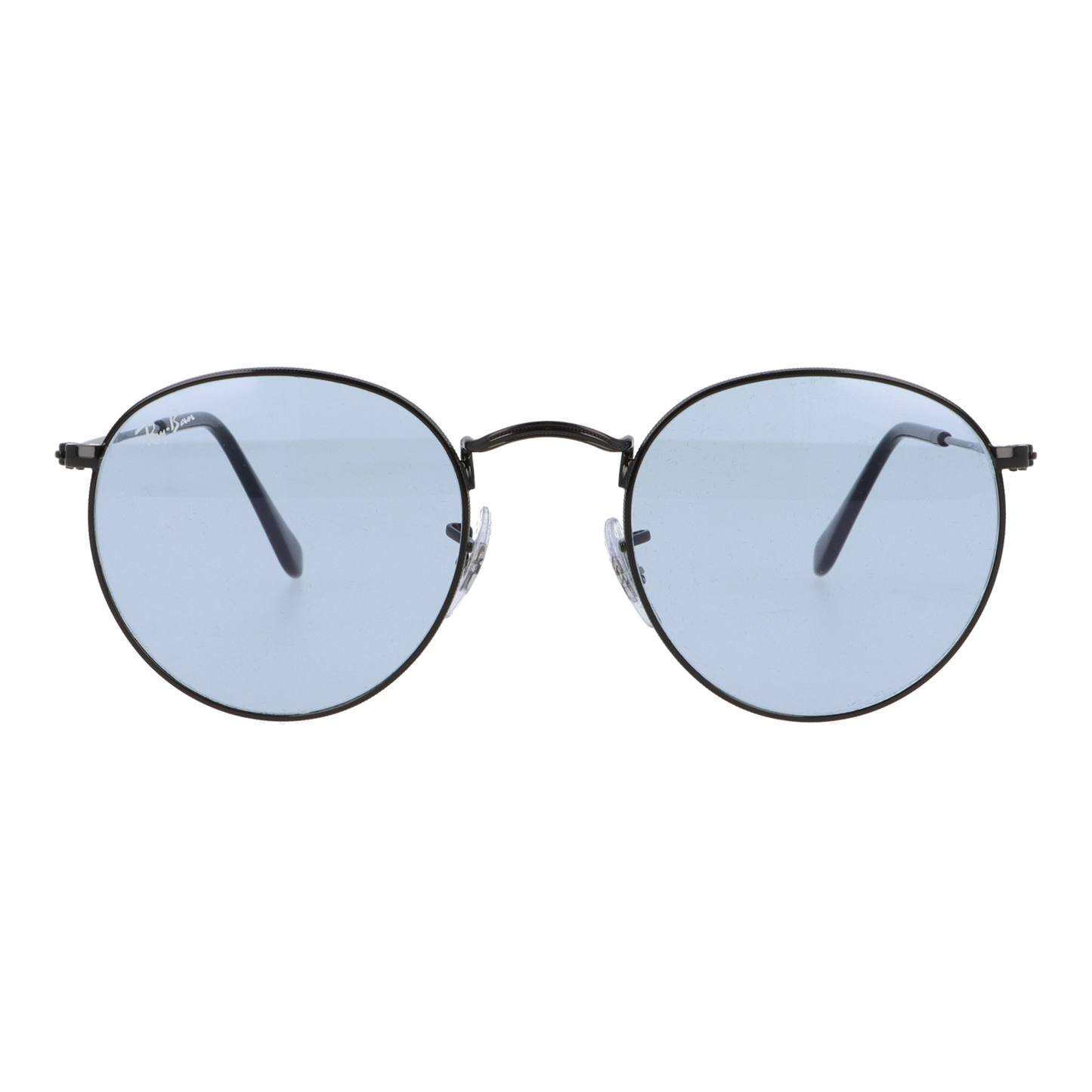 正面から見たアイウェア【Ray-Ban】ROUND METAL RB3447 002/64のカラーフレームカラー:ブラック/レンズカラー:ブルーグレー