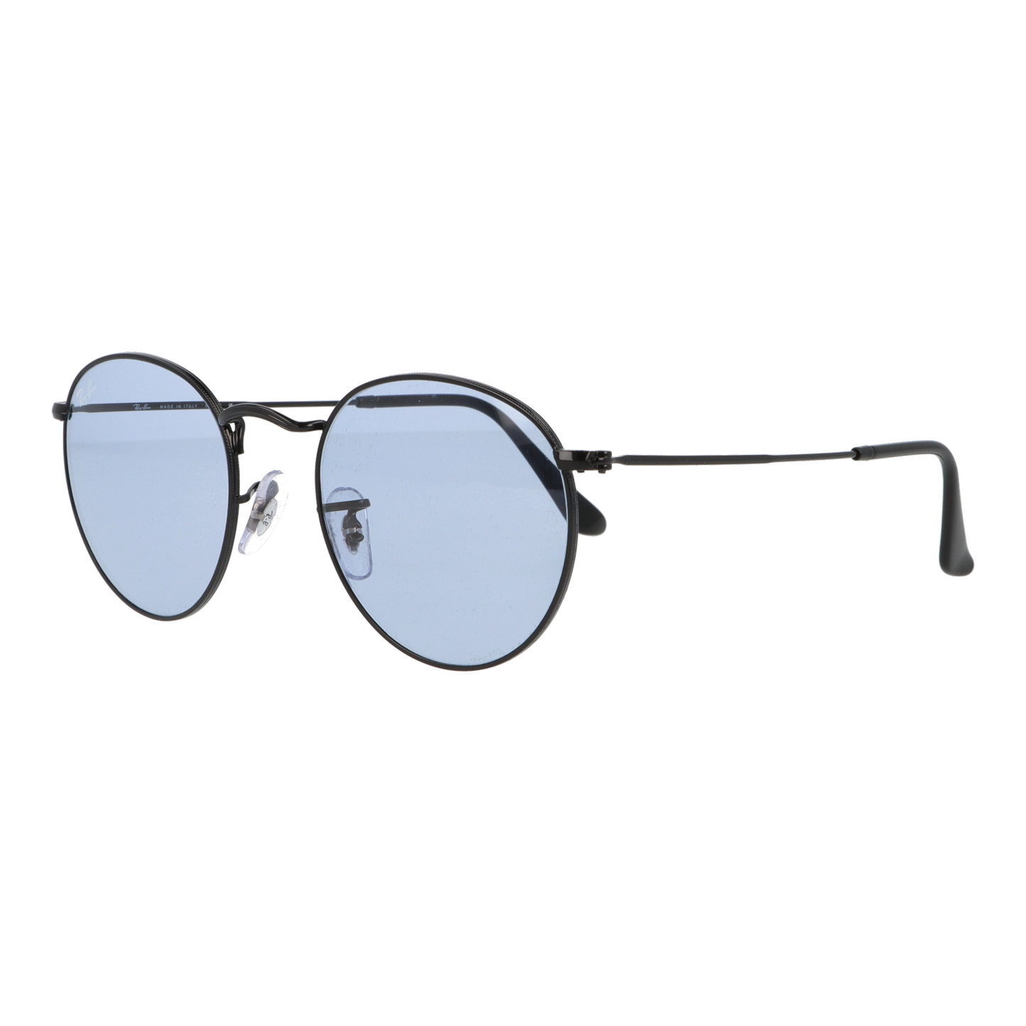 左斜め前から見たアイウェア【Ray-Ban】ROUND METAL RB3447 002/64のカラーフレームカラー:ブラック/レンズカラー:ブルーグレー