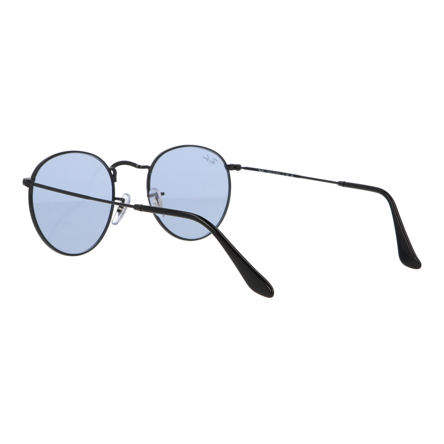 左斜め後ろから見たアイウェア【Ray-Ban】ROUND METAL RB3447 002/64のカラーフレームカラー:ブラック/レンズカラー:ブルーグレー