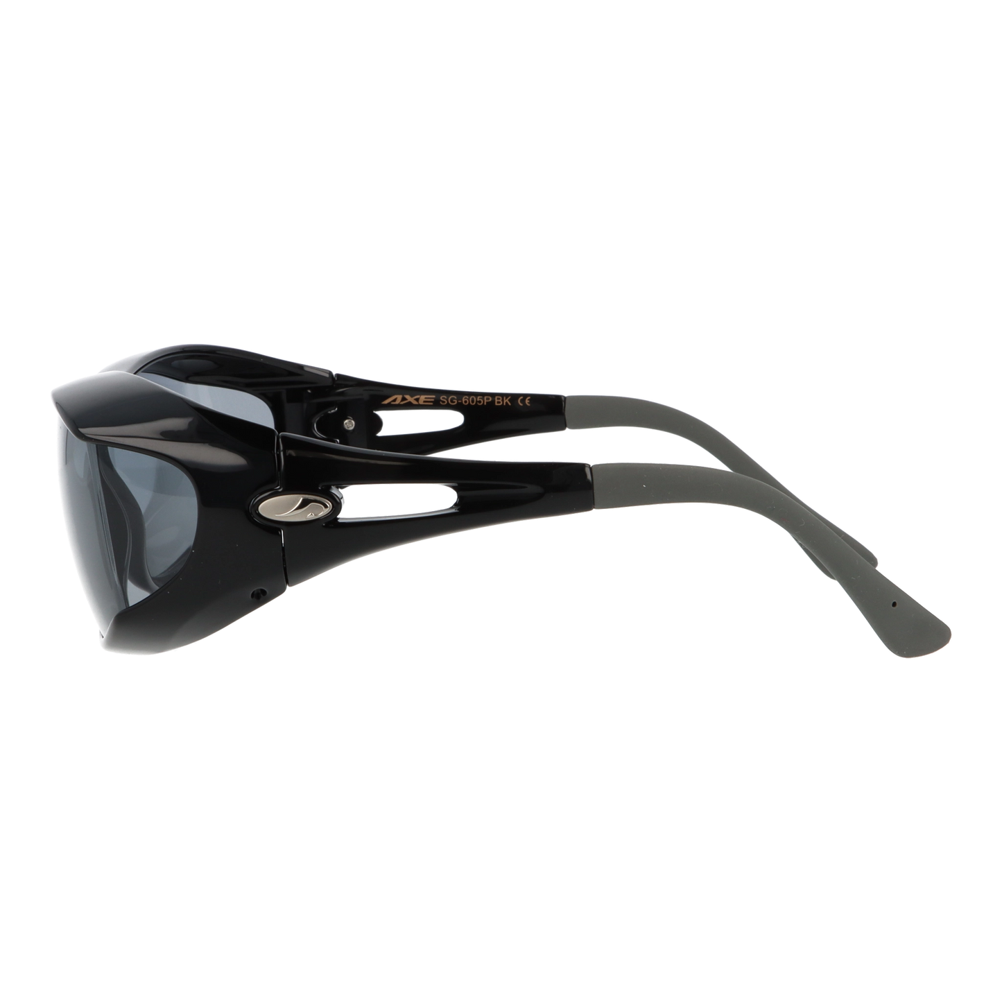 横から見たアイウェア【AXE】【 スポーツサングラス】【オーバーグラス】SG-605Pのカラーシャイニーブラック